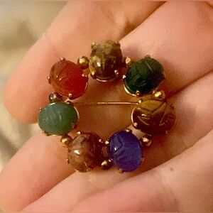 Vintage Binder Brothers Multi Color Scarab Beetle Brooch Egyptian Revival Brooch